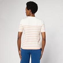 "As Is" DG2 by Diane Gilman Softease Short-Sleeve Striped Sweater