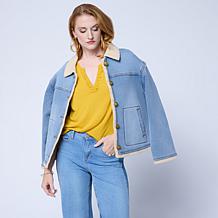 "As Is" DG2 by Diane Gilman Stretch Denim & Sherpa Jacket