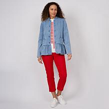 "As Is" DG2 by Diane Gilman Super Stretch Knit Denim Peplum Hem Jacket