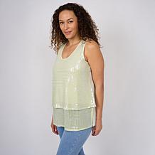 "As Is" DG2 by Diane Gilman U-Neck Sequined Easy Tank