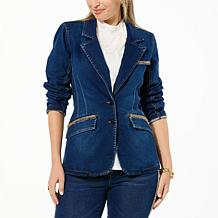 "As Is" DG2 by Diane Gilman Virtual Stretch Denim Novelty Trim Blazer