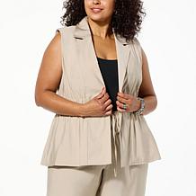"As Is" DG2 by Diane Gilman Washed Twill Sleeveless Blazer
