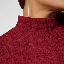 "As Is" DG2 Pointelle Knit Mock Neck Long Sleeve Top