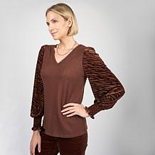 "As Is" Diane Gilman Burnout Velvet Sleeve Knit Top