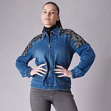 "As Is" Diane Gilman New Classic Stretch Embellished Zip Front Jacket