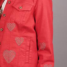 "As Is" Diane Gilman New Classic Stretch Heart Studded Denim Jacket
