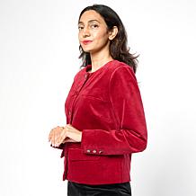 "As Is" Diane Gilman Stretch Velveteen Collarless Tailored Jacket