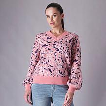 "As Is" Diane Gilman V Neck Jacquard Pullover