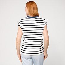 "As Is" Elle Get the Look Striped Knit Top with Embellishment