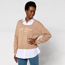 "As Is" Elle Get the Look Twofer Mixed Media Sweater