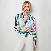 "As Is" Elle Live Multi-Stripe Long-Sleeve Shirt
