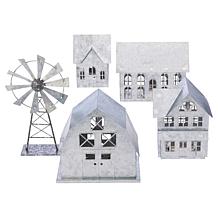 "As Is" Emryn House Lit Galvanized 5-piece Farmhouse Village