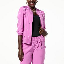 "As Is" G by Giuliana Black Label Faux Pearl Puff-Sleeve Bomber Jacket