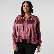 "As Is" G by Giuliana Black Label Knit Lace Satin Blouse