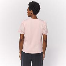 "As Is" G by Giuliana Cotton Modal Top with Eyelet Sleeve