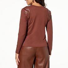 "As Is" G by Giuliana G-Knit and Faux Leather Mix Top