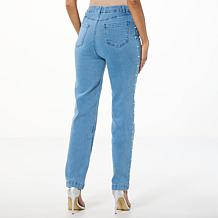 As Is G by Giuliana G-Soft Denim Straight-Leg Jean Faux Pearl Accents
