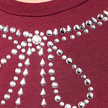 "As Is" G by Giuliana Knit Top with Rhinstone Bow Neckline