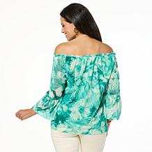 "As Is" G by Giuliana Off-the-Shoulder Printed Aria Mesh Knit Blouse