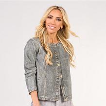 "As Is" G by Giuliana Printed Denim-Like Knit Jacket