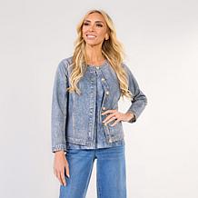"As Is" G by Giuliana Printed Denim-Like Knit Jacket