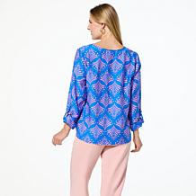"As Is" G by Giuliana Printed Woven Top with Rolled Up Sleeves