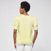 "As Is" G by Giuliana Slub Knit Top with Knot Sleeve