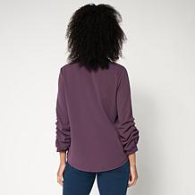 "As Is" G by Giuliana Solid Knit Dramatic Sleeve Button-Down Shirt