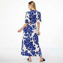 "As Is" G by Giuliana Woven Embroidered Puff-Sleeve Midi Dress