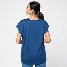 "As Is" G by Giuliana Woven Front Knit Back V-Neck Top