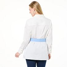 "As Is" GREY by Jhoan Sebastian Grey Belted Stretch Poplin Top