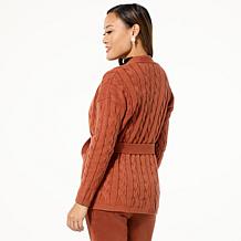 "As Is" GREY by Jhoan Sebastian Grey Cable Knit Belted Cardigan