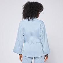 "As Is" Grey by Jhoan Sebastian Grey Knit Denim 3/4 Sleeve Collared...