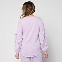 "As Is" Greyby Jhoan Sebastian Lace Up Sleeve Knit Top