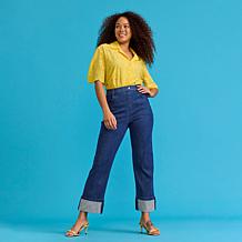 "As Is" HUE Button Down Eyelet Top with Scalloped Trim