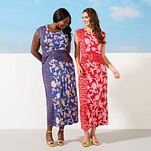 "As Is" IMAN Global Chic Cap-Sleeve Draped Detail Dress