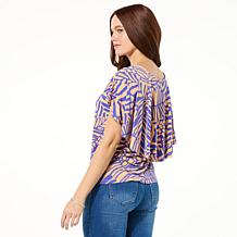 "As Is" IMAN Global Chic Overlapping Flutter Sleeve Knit Top