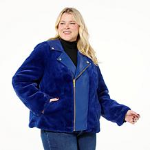 "As Is" IMAN Global Chic Reversible Faux Fur to Faux Leather Jacket