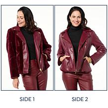 "As Is" IMAN Global Chic Reversible Faux Fur to Faux Leather Jacket