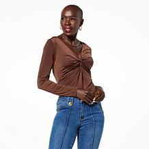 IMAN Global Chic Printed Top with Goldtone Chain Detail