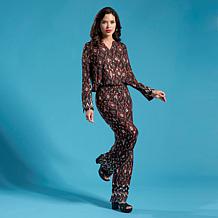 "As Is" IMAN Global Chic Woven V-Neck Placket Top with Foil Detail