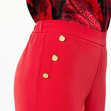 "As Is" IMAN Global Chic Woven Wide-Leg Pant with Button Details