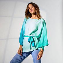 "As Is" Iman Ombre Dramatic Sleeve Top with Belt