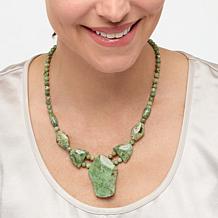 "As Is" J. King Tanzanian Green Opal Strlng Slvr Beaded Station Ncklce
