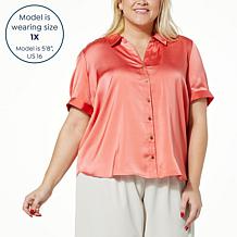 "As Is" Jaclyn Smith Button Front Satin Top