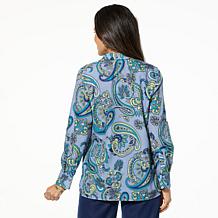 "As Is" Jaclyn Smith Long-Sleeve Roll-Tab Printed Button-Up Shirt