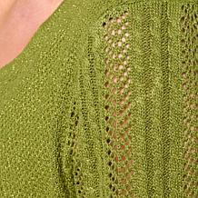 "As Is" Jaclyn Smith Shiny Ribbed Knit Pointelle Sweater with Detac...