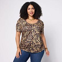 "As Is" Jaclyn Smith Side Ruched Scoop Neck Tee