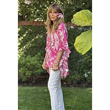 "As Is" Jaclyn Smith Splitneck Caftan Top with Cami and Ruffle Sleeves