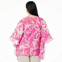 "As Is" Jaclyn Smith Splitneck Caftan Top with Cami and Ruffle Sleeves